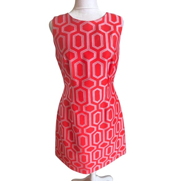 Leslie Evers Orange Pink Geometric Sheath Dress Small S EUC - Picture 3 of 8